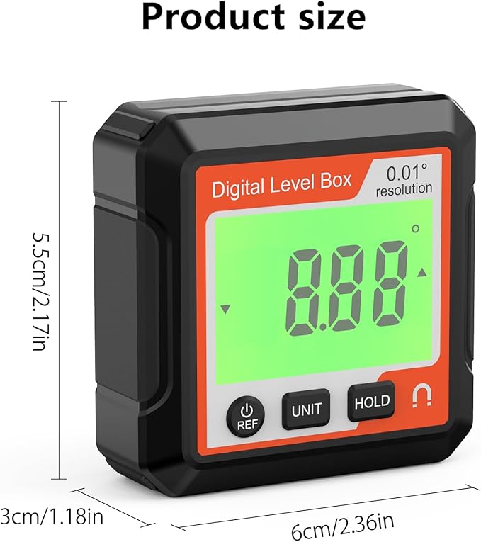 Abizarch Digital Angle Finder Magnetic Angle Gauge LCD Digital Level tool Protractor Inclinometer Level Box Backlit Portable Angle Measurement Tool Battery Operated (black+white) (Black+Red)