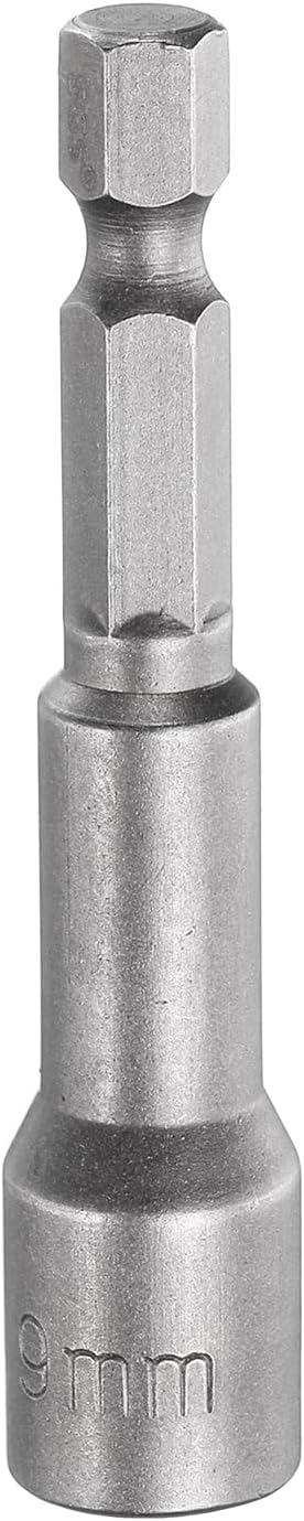 HARFINGTON Nut Driver Drill Bit 9mm Metric Socket 1/4" Hex Shank 2.56" (65mm) Long Magnetic 6-Point Sockets Quick Change CR-V Steel Bolt Setters for Power Drill Drivers