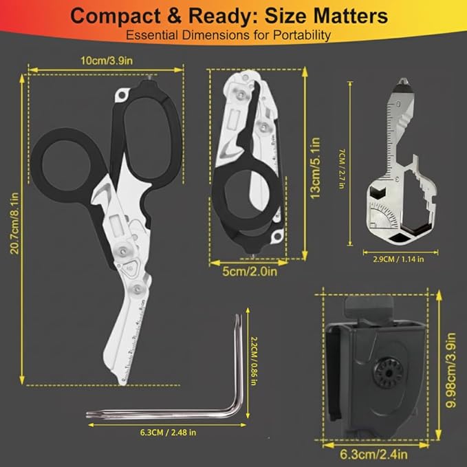 Pro 6-in-1 Foldable Trauma Shears with Strap Cutter, Stainless Steel Medical Scissors for Nurses, Raptor Trauma Shears Holster with Glass Breaker, Surgical EMT Scissors for Nursing Students & Doctors