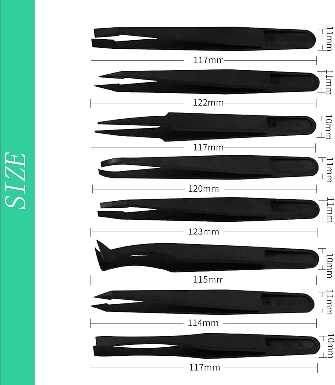40Pcs（5set） ESD Plastic Tweezers Set Precision Tweezers Set ，Non-magnetic and Anti-Static Carbon fiber Tweezer Kits，for Craft,Electronics Repair,jewelry,Laboratory Work,And Used Etc