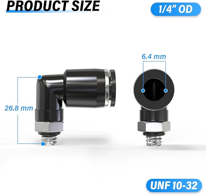 TAILONZ PNEUMATIC Male Elbow 1/4 Inch Tube OD x UNF 10-32 Thread 90 Push to Connect Fittings PL-1/4-U10 (Pack of 10)