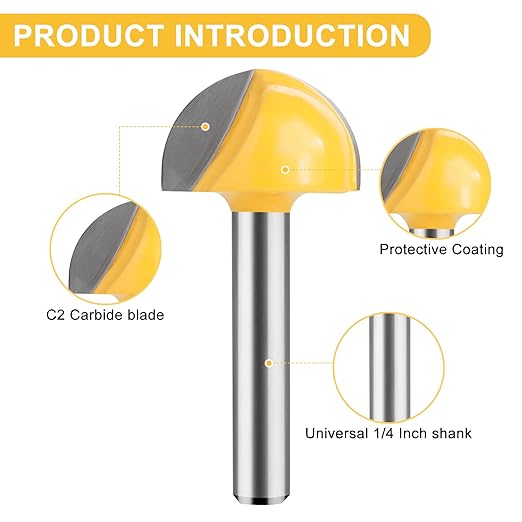 Cove Box Router Bit Set 1/4 Inch Shank, 8 Pcs Solid Carbide Double Flute Cove Box Round Nose, Cutter for 1/4", 5/16", 3/8", 1/2", 5/8", 3/4", 7/8", 1" Cutting Diameter