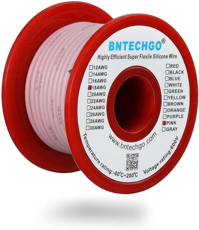 BNTECHGO 18 Gauge Silicone Wire Spool 50 ft Pink Flexible 18 AWG Stranded Tinned Copper Wire