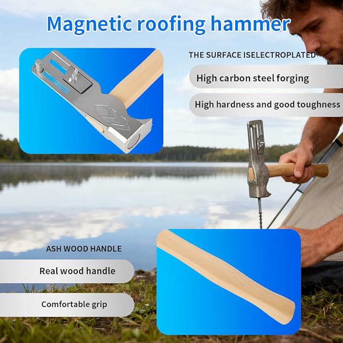 Coma 2025 New Magnetic Roofing Hammer, Ergonomic Magnet Roofing Hatchet, Built-in Utility Knife and Nail Claw,For Quickly Installing Nails And Removing Tiles, A Magical Roof Repair Tool