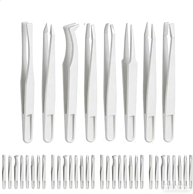 40Pcs（5set） ESD Plastic Tweezers Set Precision Tweezers Set ，Non-magnetic and Anti-Static Carbon fiber Tweezer Kits，for Craft,Electronics Repair,jewelry,Laboratory Work,And Used Etc（White）
