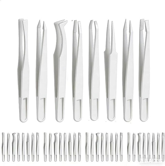 40Pcs（5set） ESD Plastic Tweezers Set Precision Tweezers Set ，Non-magnetic and Anti-Static Carbon fiber Tweezer Kits，for Craft,Electronics Repair,jewelry,Laboratory Work,And Used Etc（White）