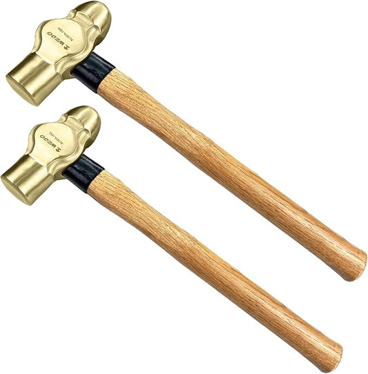 WEDO 2PCS Ball Pein Hammer,1/2lb+3/4lb Non-Sparking Ball Peen Hammer with Wooden Handle, Aluminum Bronze,Slight Magnetic,Die-forged,Corrosion Resistant,BAM & FM Certificate,DIN Standard