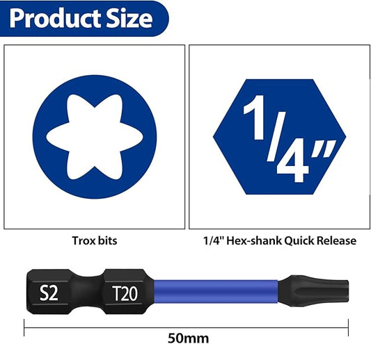 HPHOPE T20 Screwdriver Bit Set 10Pcs, Torx Bits T20, 1/4" Hexagon Bit, Length: 50mm