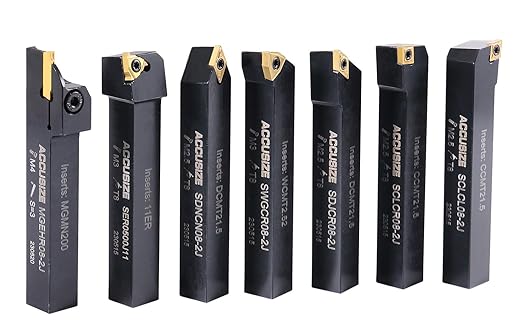 Accusize Industrial Tools 1/2'' Shank 7pc Indexable Carbide Turning Tool Set with 10 Extra TiN?멌oated Inserts, 2387??004PLUS