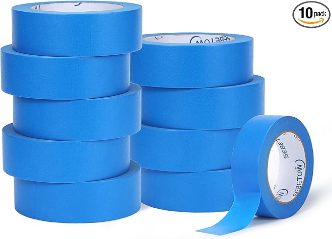 10 Rolls Painters Tape 1.41 inch Bulk Painter Tape Blue Wide Roll, Blue Masking Tape, 1.41 Inches x 55 Yards for General Purpose Wall Painting, Home Improvement