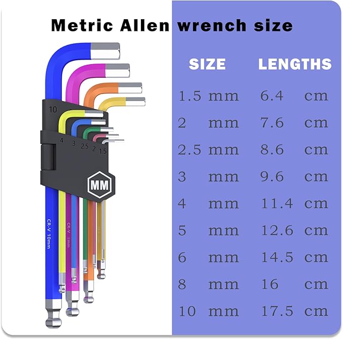 9 PCS Allen Key Set Metric Allen Wrenches Set Long Arm Ball End Hex Key Wrench Set 1.5 to 10mm