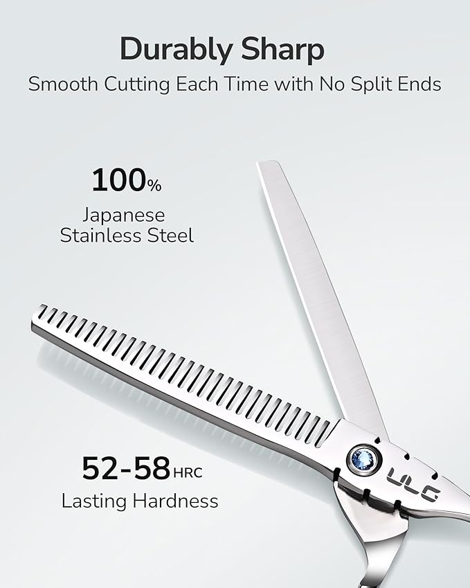 ULG Hair Thinning Scissors 6.7??Shark Series 100% Japanese Stainless Steel, Offset Handle, 30-Tooth Seamless Thinner 15% Hair Removal, Professional Barber Layering Shears for Salon & Home Hair Styling