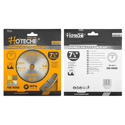 Hoteche 7-1/4-Inch Circular Saw Blade for Wood 24-Tooth Tungsten Carbide-Tipped Blade High-Performance Professioal Saw Blade for Circular Saws and Miter Saws, Rhombus Hole Size 5/8-inch