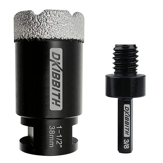 Dry Diamond Core Drill Bits 1-1/2 Inch Tile Hole Saws for Porcelain Ceramic Tile Granite Marble Stone Brick Hole Saw 38mm with 5/8-11 Thread Plus 3/8 Inch Hex Shank Adapter