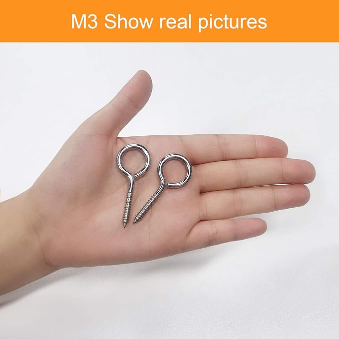 20pcs 2??304 Stainless Screw Eyes Small Eyelet Screws Lag Eyebolt Steel Heavy Duty Hook Duty Lag Thread Eyebolt (20 pcs 2")