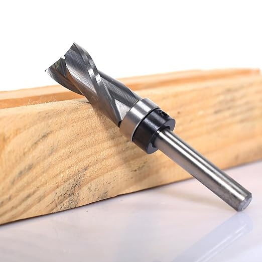 Up-Cut Top Bearing Flush Trim Router Bit 1/4 Shank - 1/2" Cutting Dia, 1-1/8" Cut Height, Carbide Spiral Pattern Template Flush Cut Router Bit, for Wood Trimming