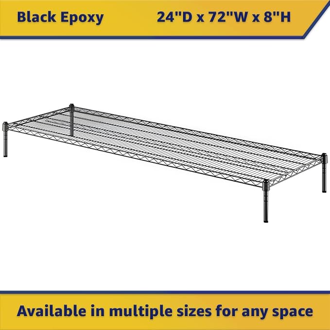 24" x 72" x 8" Black Epoxy Wire Storage Shelf, Dunnage Rack, Commercial 1 Tier Small Shelf