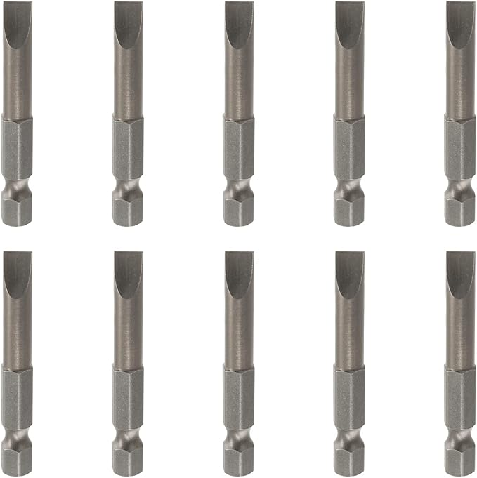 10 Pcs SL6 Magnetic Slotted Screwdriver Bits S2 Steel Flat Head Screwdriver Bits with 1/4 Inch Hex Shank, 2 Inch Length