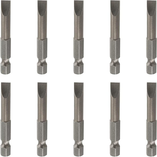 10 Pcs SL6 Magnetic Slotted Screwdriver Bits S2 Steel Flat Head Screwdriver Bits with 1/4 Inch Hex Shank, 2 Inch Length