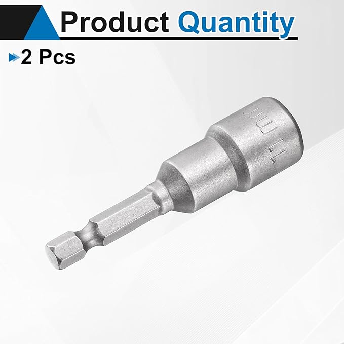 HARFINGTON 2pcs Nut Driver Drill Bit 11mm Metric Socket 1/4" Hex Shank 2.56" (65mm) Long Magnetic 6-Point Sockets Quick Change CR-V Steel Bolt Setters for Power Drill Drivers