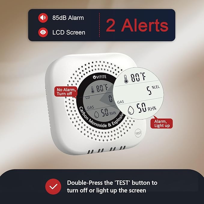 Carbon Monoxide 竊?Natural Gas Detector Plug-in, 4-in-1 Natural Gas, CO, Propane, Temp, Humidity & Explosive Gas Alarm with Foldable Plug for Home, Apartment, Hotel