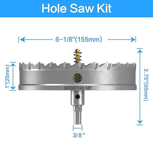DKIBBITH TCT Hole Saw Set, 6-1/2"(165mm) Heavy Duty Tungsten Carbide Tipped Hole Cutters for Stainless Steel, Copper, Iron, Brass, Plastic with Titanium-Plated Pilot Drill Bits