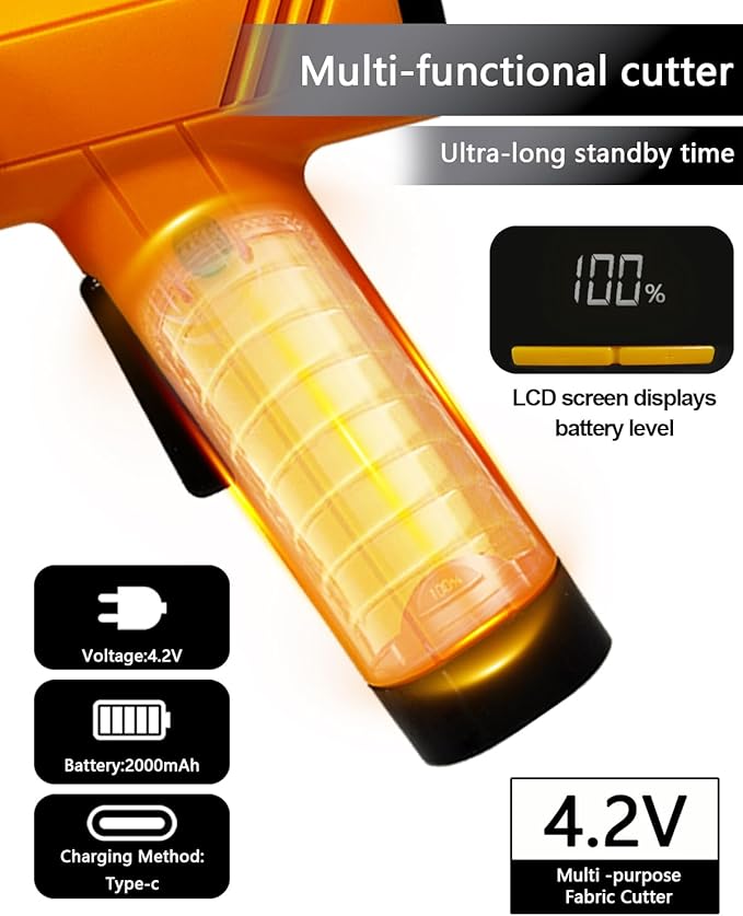 Cordless Scissors Electric Cutter: 4.2V Rechargeable LED Display Cardboard Cutting with 2 Blades LED Light Easy and Safe Cutting - Office Tailors Handmade Crafts and Warehouse (Yellow)