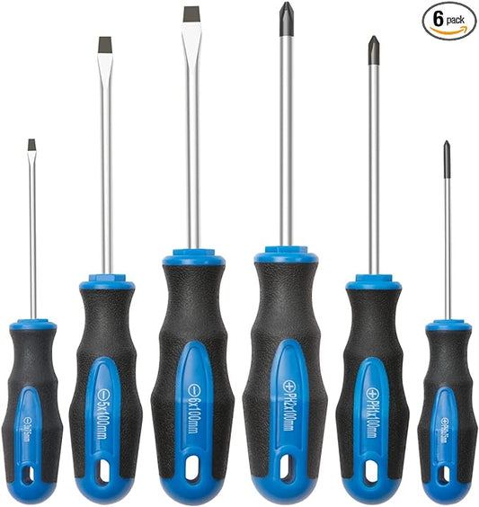 ROTATION 6PCS Magnetic Tip Screwdriver Set, 3 Phillips and 3 Flat, Professional Cushion Grip | 6-Piece Hand Tools Set