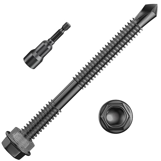 (100Pcs)#14×3" Black Hex Washer Head Self Drilling Screws, 410 Stainless Steel Metal SheetScrews，TEK Screws, Self Tapping Screws,Extensions Extra Long