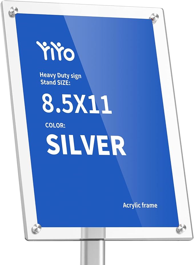 YIYO Sign Stand Poster Stand竊똞djustable heavy duty pedestal Sign Holder Floor Stand竊똞crylic frame floor signage standing for display menu 8.5*11 inch竊똕ilver (acrylic frame 8.5*11 Silver)