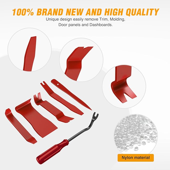 GOOACC 6PCS Auto Trim Removal Tool Kit No-Scratch Tool Kit for Car Audio Dash Window Molding Fastener Remover Tool Kit-Red