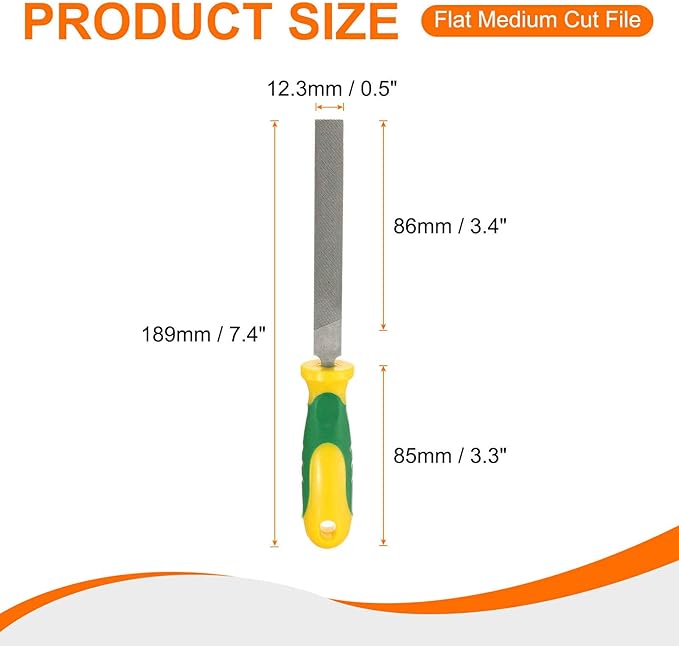 HARFINGTON Flat Medium Cut File 4" Double Cut Teeth High Carbon Steel Hand Rasp File with Plastic Handle for Metal Wood Deburring Removing