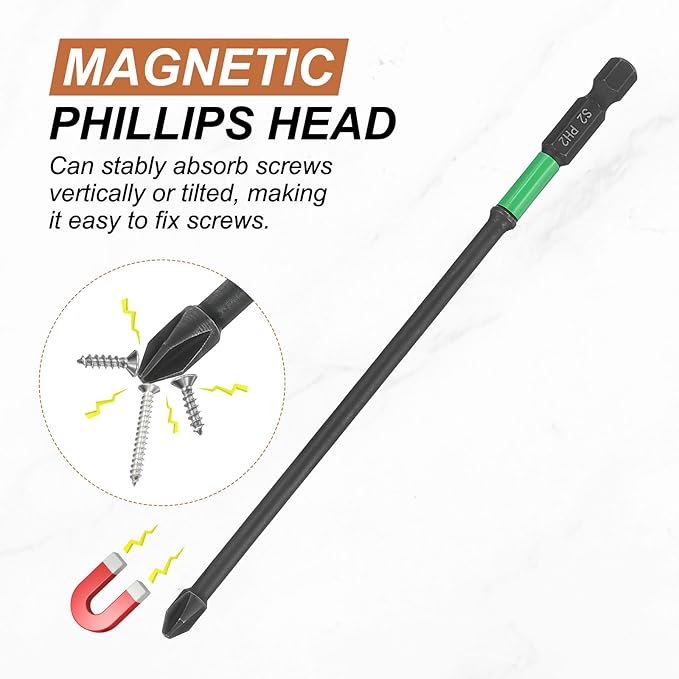 HARFINGTON #2 Impact Phillips Screwdriver Bit PH2 1/4" Hex Shank 6" (150mm) Length 0.17" Rod Magnetic Cross Head Drill Bits S2 Steel Industrial Screw Drivers for Impact Power Tools