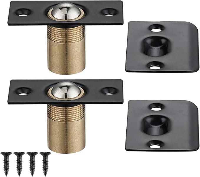 JQK Closet Door Ball Catch Hardware, Stainless Steel Catch Adjustable with Strike Plate, Black Finish 8 Pack, HBC100-BK-P8