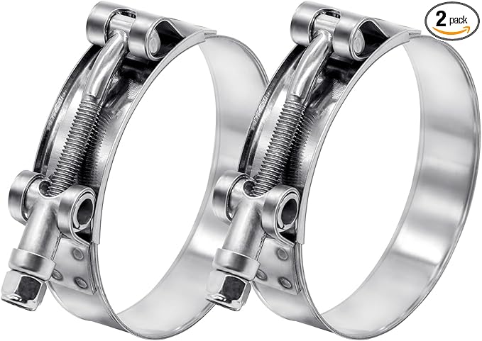 2 Pack 2.5 inch T-Bolt Hose Clamps, Stainless Steel_304 Working Range 70mm-78mm for 2.5" Hose ID, Turbo Intake Intercooler Clamp for Automotive