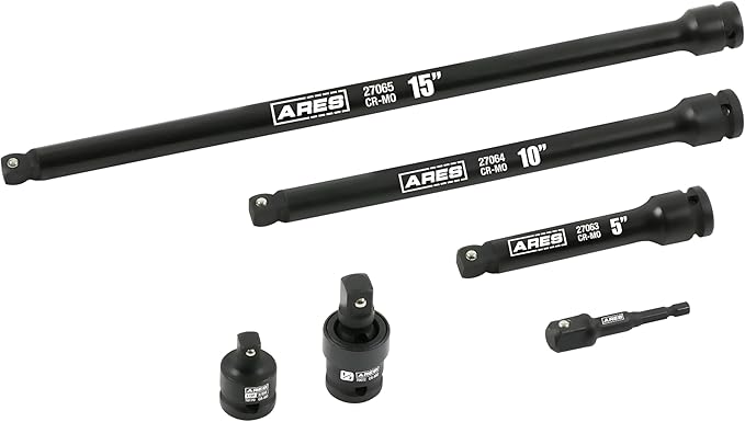 ARES 27073-6-Piece 1/2-Inch Drive Impact Socket Accessories Set ??Premium Chrome Moly Steel Universal Joint, Adapters, and Wobble Extensions ??Laser Engraved Size Markings