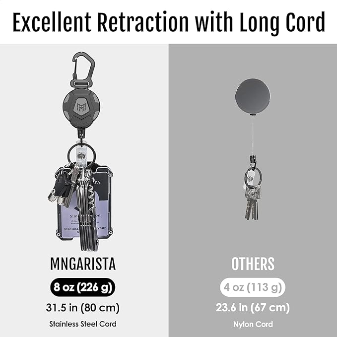 MNGARISTA Retractable Keychain, Heavy Duty Carabiner Badge Holder, Tactical ID Badge Reel with 31.5??Steel Retractable Cord, 8.0 oz