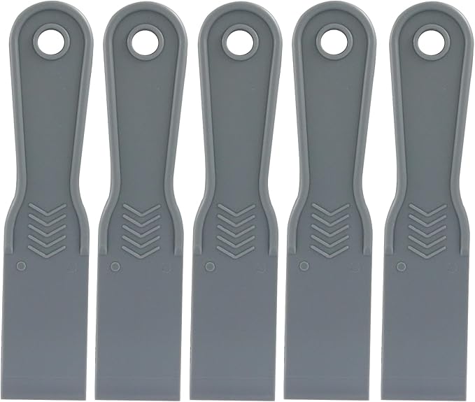 1.5 Inch Plastic Putty Knife Scraper, 5Pcs Flexible Spackle Knife for Spackling, Air Bubble Remover, Sticker Installation, Used for Repairing Walls, Pasting Plaster, Scraping Putty (Grey)
