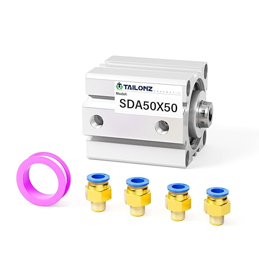 TAILONZ PNEUMATIC 50mm Bore 50mm Stroke Pneumatic Small Thin Cylinder Aluminum Pneumatic Air Cylinder SDA50-50