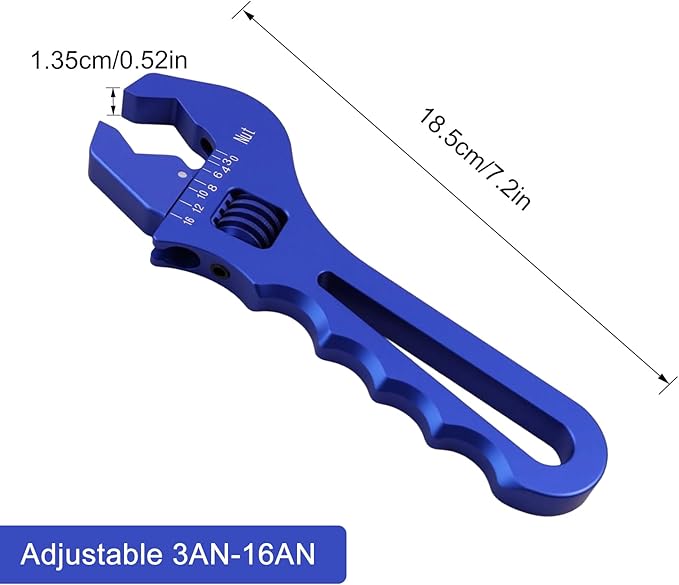 MINGABC Professional Adjustable AN Hose Wrench, Red Aluminum, 3AN-16AN Range, Anodized Finish (BLUE)
