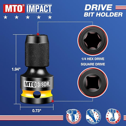 MTO 3/8-Inch Square Drive to 1/4-Inch Hex Socket Adapter, Quick Release Impact Bit Holder, for Impact Wrench Ratchet, CR-MO