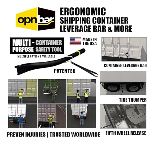 Opnbar Safety Tool - 3 Trucker Tools in 1: Leverage Bar, Tire Thumper and 5th Wheel Hitch Release, Steel - by Shipping Container Safety International 6f706e626143