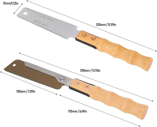 Small Woodworking Hand Saw SK5 Carbon Steel Bamboo Log Handle for Gardening and Outdoor Projects 7 Inch Double Sided Teeth Flush Cut Saw for Woodworking