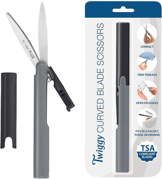 Plus Pen Style Non-Stick Compact TSA Twiggy Scissors with Cover, Charcoal