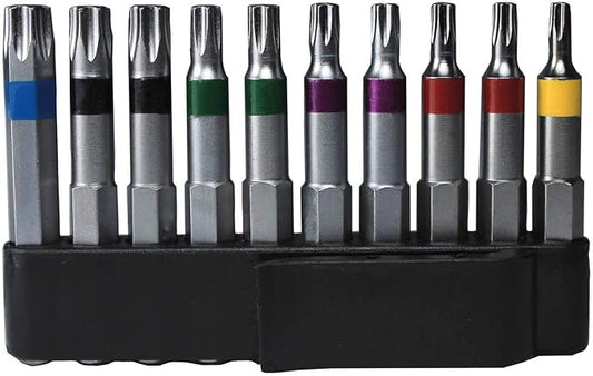 2" Torx/Star Bit Driver Kit Complete With Holder. Comes with T10, T15, T20, T25, T30 and T40 Torx Bits.
