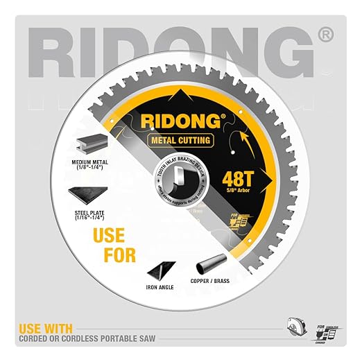2 Pack 7-1/4 Inch 48 Teeth Steel and Metal Cutting Circular Saw Blade, 5/8" Arbor, Thin Kerf, Professional Carbide Tipped Blade for Angle Iron, Medium Metal, Steel Plate, Copper/Brass, EMT Conduit