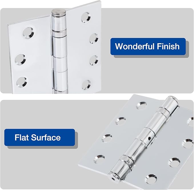 2 Pack Polished Chrome 4 Inch Heavy Duty Commercial Ball Bearing Door Hinges