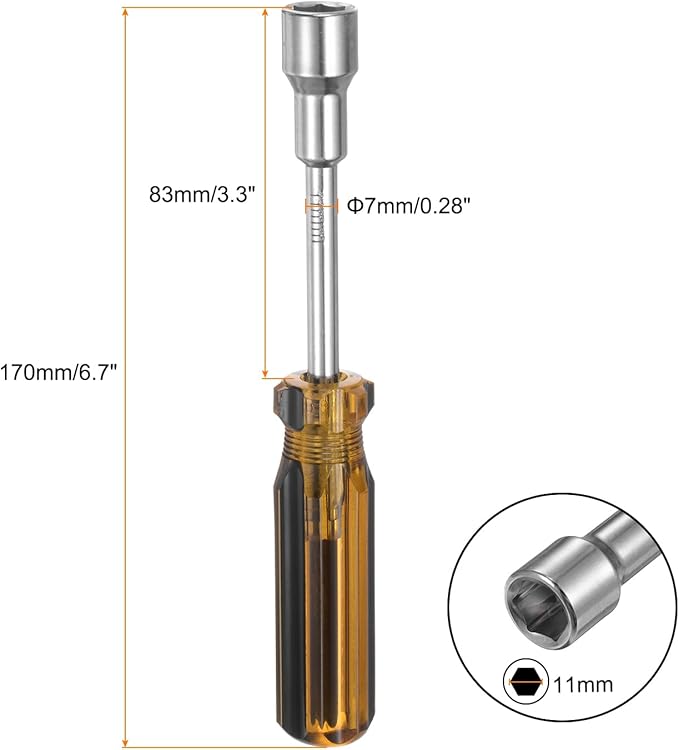 HARFINGTON Metric Hex Nut Screwdriver 11mm Carbon Steel Ergonomic PVC Grip Non-Magnetic Socket Wrench Screwdriver Hand Tool for Automotive Maintenance Home Improvement.