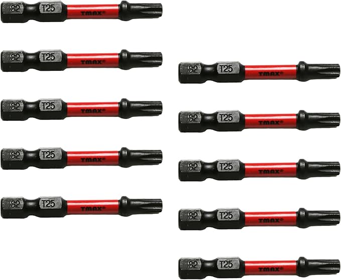 25 pc T25 Torx Star 6 Point T-25 Black High Torque Impact Screwdriver Insert Bits Set S2 Steel Torsion Resistant, 2 Inch Long, 1/4 Inch Hex Shank with Quick Release Slot