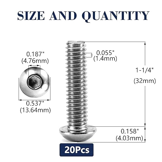 5/16-18 x 1-1/4" Button Head Socket Cap Bolts Screws, 20Pcs 304 Stainless Steel 18-8, Allen Hex Drive, Bright Finish by SG TZH(with Hex Spanner)